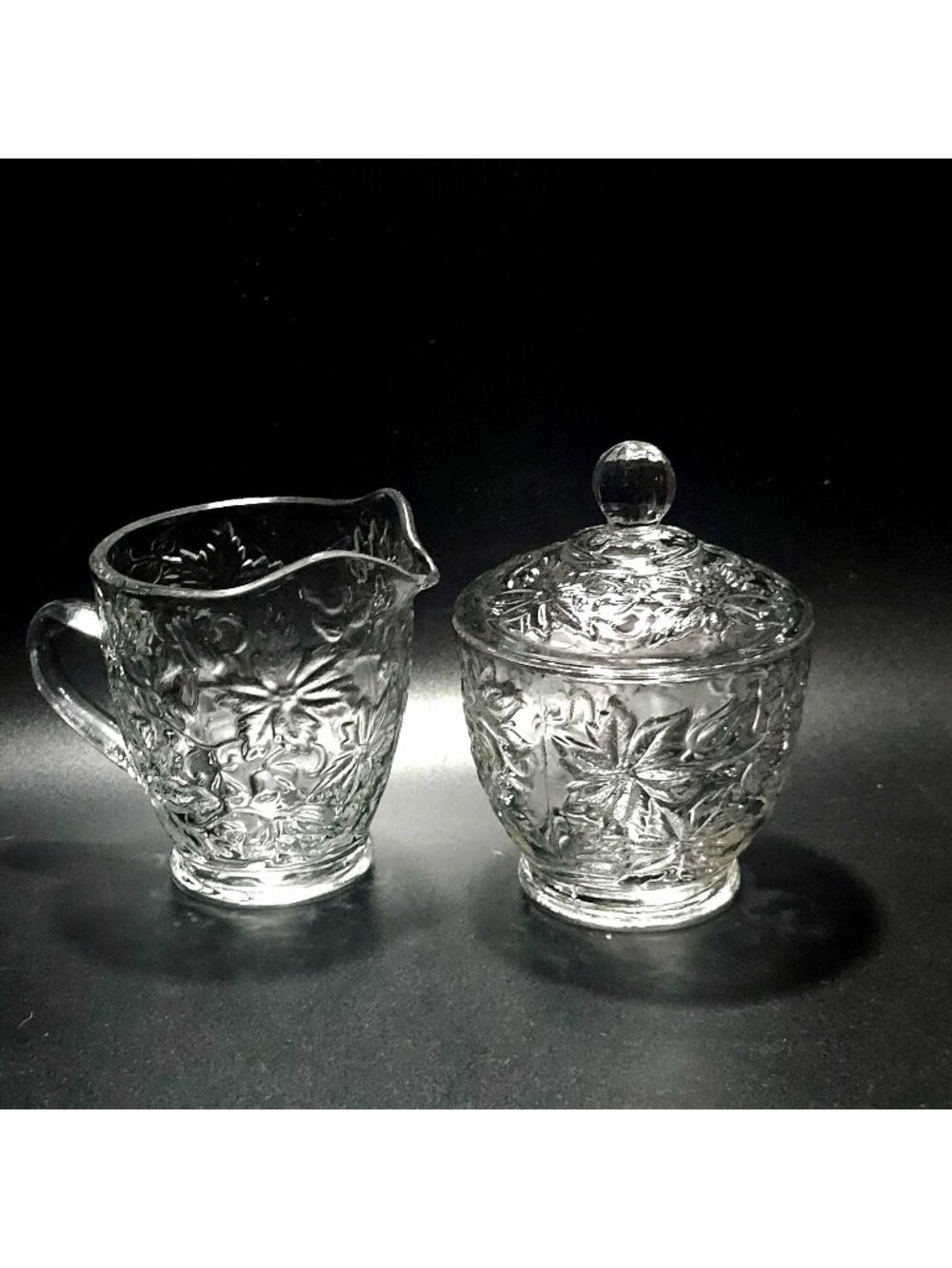 Princess House Fantasia Creamer Lidded Sugar Set 4" chintz holiday poinsettia al